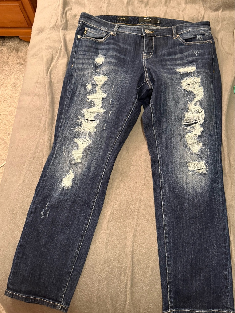 torrid Distressed Dark Blue Boyfriend Jeans